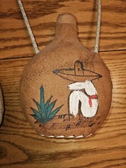 Set Of (2) Vintage Hand Made Mexican Canteens- Painted Leather Over Plastic