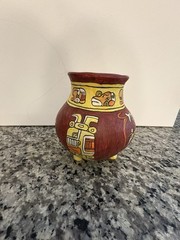 Vintage Mayan Pottery Terra Cotta Vase 3 Footed Made By Belize SJS MAC