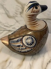 Vintage hand painted Mexican folk art tonala Copper & brass duck figure