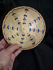 2 Hand-Painted Glazed Terracotta Bowls Featuring Cobalt Blue Motifs & Heart’s