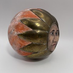 Sergio Bustamante Anthropomorphic Sun Face Ceramic & Brass Sphere Sculpture