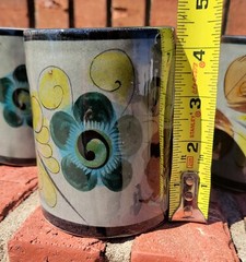 Hand Painted Mexican Pottery Mugs Sage Green With Floral Design Set of 4