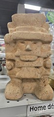 Mid Century Modern MCM Aztec Statue Terra Cotta Clay Figure 10.5″ Tall