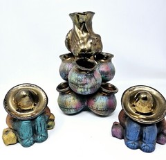 Classic Mexican Siesta Sleeping Man Figurines Folk Art Clay Planter Set Vintage