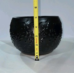 Black Round Planter 7 X 5 Inches Tall Hand Painted Mexican Art Clay Pot