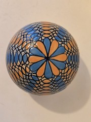 Javier Servin Blue & Orange Hand Painted Mexican Pottery Round Trinket Box 1996