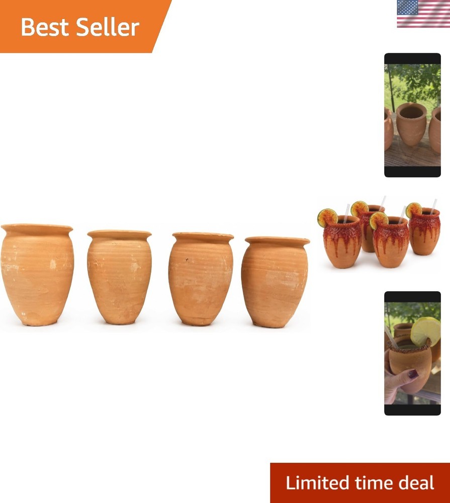 Handcrafted Lead-Free Clay Cup Set of 4 – Modern Barrel Design for Cold Drinks