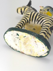 Vintage Mexican Folk Art Candle Holder Handmade Zebra Birds Clay Pottery Large