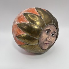 Sergio Bustamante Anthropomorphic Sun Face Ceramic & Brass Sphere Sculpture