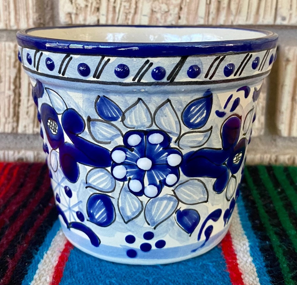 Mexican Ceramic Flower Pot Planter Folk Art Pottery Handmade Talavera #8