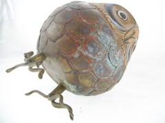 4″ Blazquez Mexico Vintage Folk Art Brass Pottery Owl Sculpture Figurine