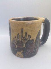 HANDCRAFTED MARA ART POTTERY MUG Southwest CACTUS MEXICO Musician Flute Music