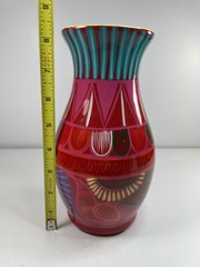 mexican pottery Colorful Bird Vase Red 8” Tall Classic Shape Bright Colors