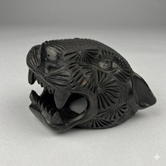 Oaxacan Barro Negro Carved Black Clay Jaguar Panther Head Mexican Folk Art Flaw