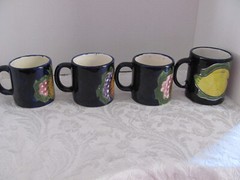 Talavera Lead-Free Made in Mexico Q- Fruits on Cobalt Blue -Set of 4 Mugs