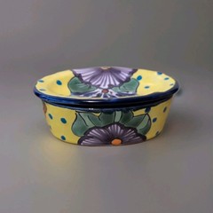 Talavera Floral Soap Dish, Mexico Pottery 2 Pc Removable Drain Top