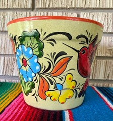 Lg Mexican Ceramic Flower Pot Planter Folk Art Pottery Handmade Talavera L#9