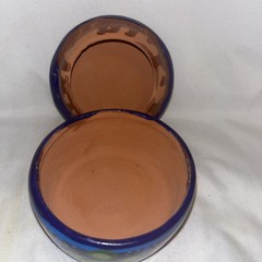 Mexican Art Pottery Clay Round Trinket Box Preowned