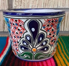 Mexican Ceramic Flower Pot Planter Folk Art Pottery Handmade Talavera #5