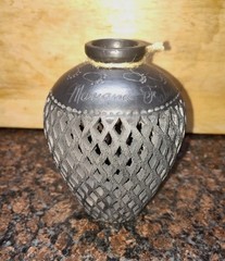 Beautiful Mexican Barro Negro Pottery Vase, 7″ Tall, Cutout Black Clay, Oaxaca