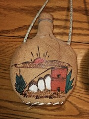 Set Of (2) Vintage Hand Made Mexican Canteens- Painted Leather Over Plastic