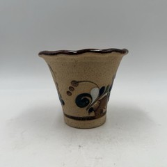 Tonala Mexican Folk Art Pottery Stoneware Cobalt Flowers Pot Tonala Mexico