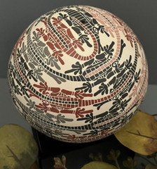 Mata Ortiz Pottery Etched Seed Pot Gecko Lizards Iguana Efren Ledezma Art Mexico