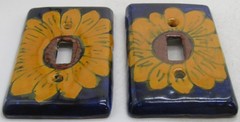 Hand-Painted Mexican PotteryTalavera Sunflower Single Light Switch, Set of 2.