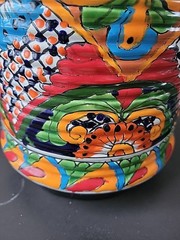 Talavera Mexican Pottery Round Planter With Legs Rings Ceramic Colorful 7″