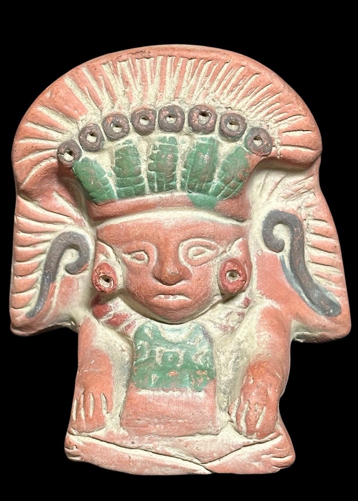 Mexican Folk Art Mayan Clay Terra Cotta Sculpture Figurine Corn God 3-3/4″ Repro