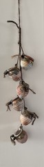 Mexican Ristra of 3.25 in.Little Clay Pots Brass Copper Insets Wood Beads 34 in.