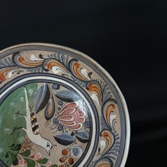 Vintage Mexico Pottery Plate Hand Painted Bird Floral Burnished Clay 8.5″
