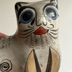 Vintage Set of Two Cat Figurines Tonala Mexico Folk Art Pottery 4 x 3.5″ Signed