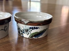 Mexican Tonala Pottery Bowl, Blue Brown Glaze, Bird , Mexico Set Of 4