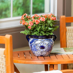 Set of 2 7-Inch Talavera Planters – Colorful Mexican Ceramic Flower Pots