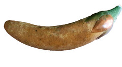 Mexico Burnished Clay Fruit Banana Figurine Terracotta Brass Inlay 70s VTG