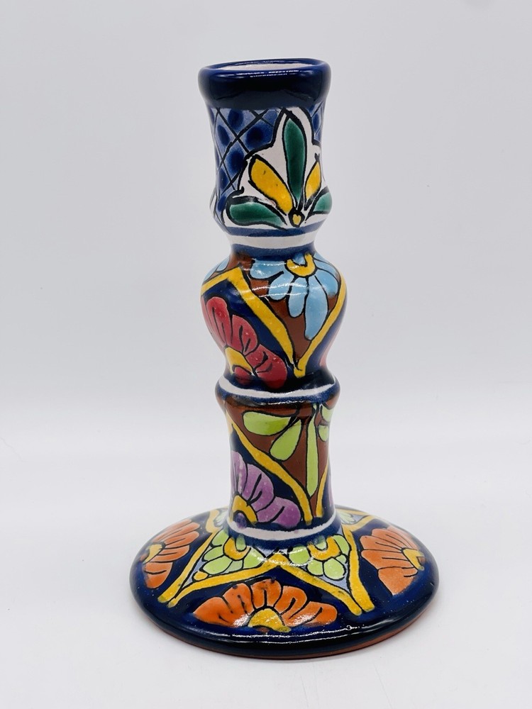 Vintage Telavera Mexican Pottery Single Candle Holder Hand Painted Signed