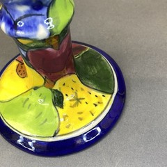 Vintage Mexican Art Pottery Talavera Hand Painted Single Candlestick 7.75″ Tall