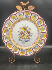 Vintage Set Of 2 Talavera Art Pottery Hand Painted Floral Wall Hanging Plates