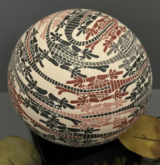Mata Ortiz Pottery Etched Seed Pot Gecko Lizards Iguana Efren Ledezma Art Mexico