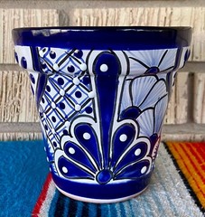 Lg Mexican Ceramic Flower Pot Planter Folk Art Pottery Handmade Talavera #16