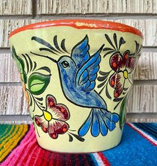 Lg Mexican Ceramic Flower Pot Planter Folk Art Pottery Handmade Talavera L#15