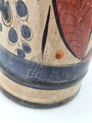 Vintage Tonala Mexico Burnished Clay Pottery Vase – floral and peacock