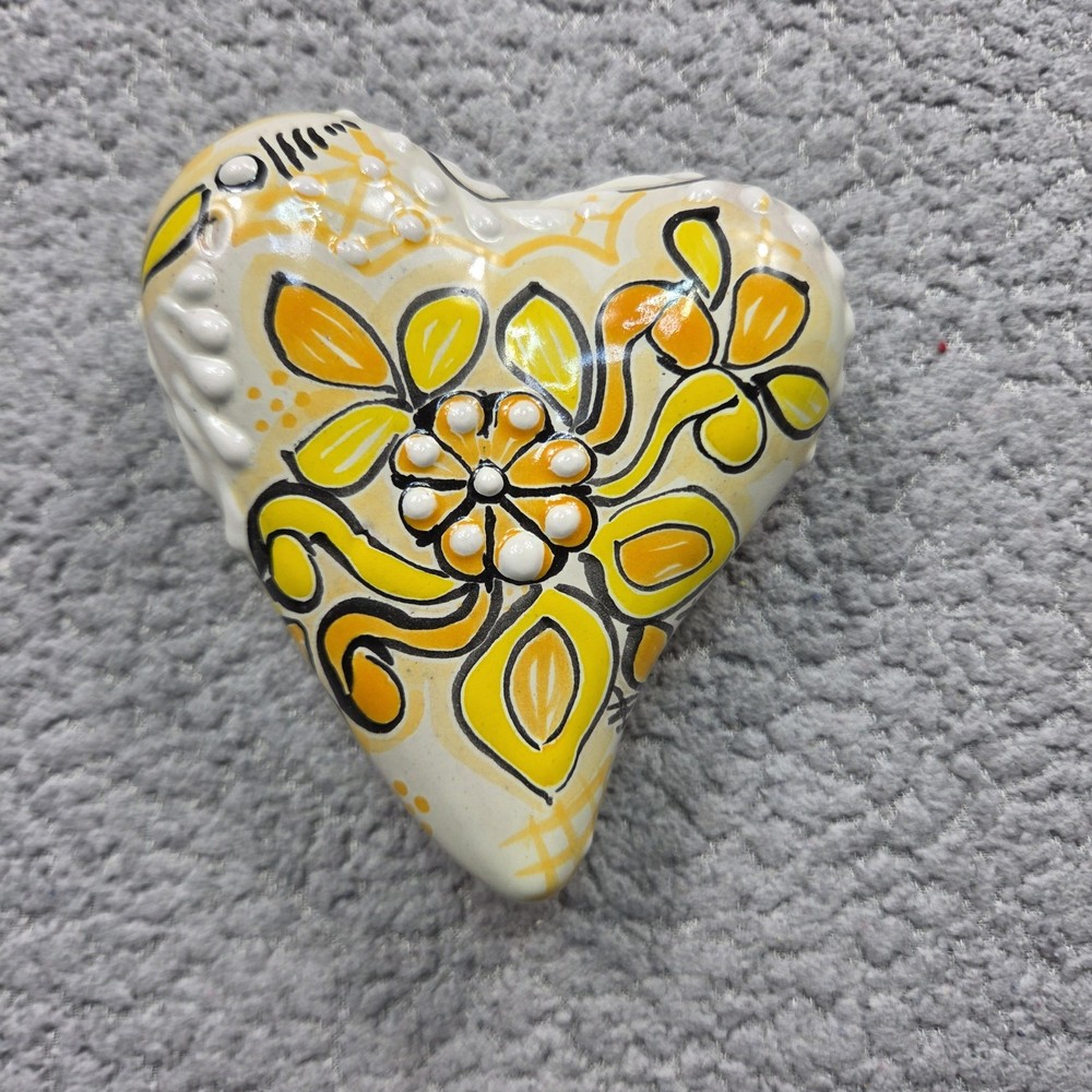 Talavera Heart Wall Decor Mexican Pottery Art Hand Painted 5.5 X 5 x 2 In