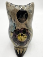 Tonala OWL Purple & Blue Flower Hand Painted Mexican Folk Art Vintage McM