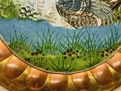 Estate Rare Mexican Hand Painted Ceramic Duck Plate W/ Brass & Copper