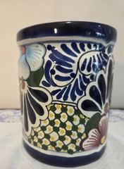 Mexican Talavera Planter Pot Hand Painted Floral Folk Art Pottery Ceramic Chip