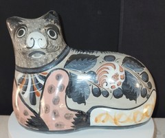 Vtg Tonala cat doorstop Ceramic Large Mexico Boho Modern Cottage Rustic Folk Art