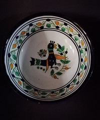 Mexico Folk Art Pottery 6″ Round Bowl Bird Floral