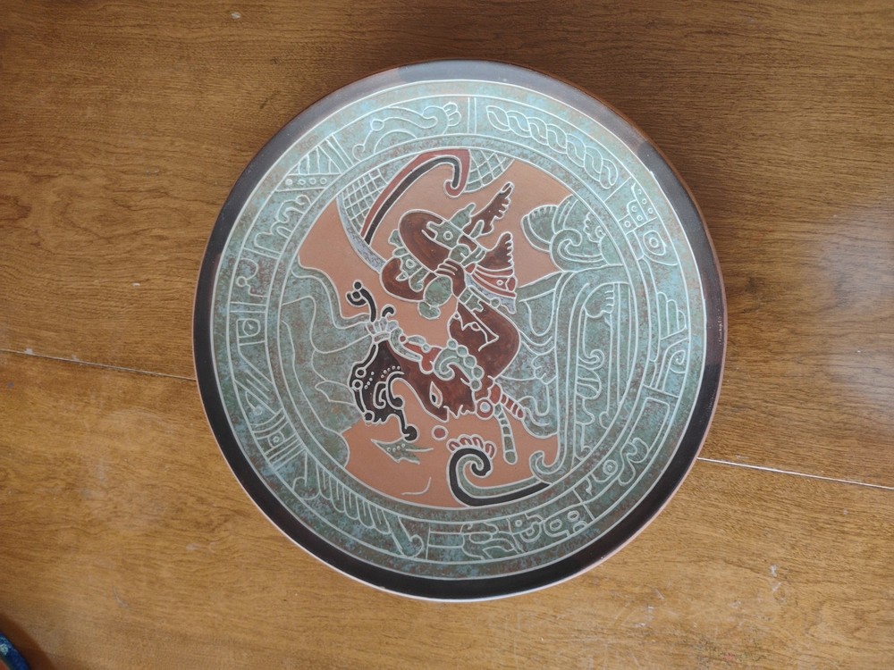 Classic Maya or Aztec Folk Art Reproduction Plate Wall Art 11.75in B4